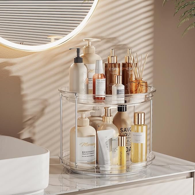 LAMU 2 Tier Lazy Susan Turntable Organizer 9.25'' Rotating Spice Rack Organization for Cabinet, Kitchen, Pantry, Countertop, Bathroom, Vanity, Medicine Cabinet Organizer, Clear - Image 5