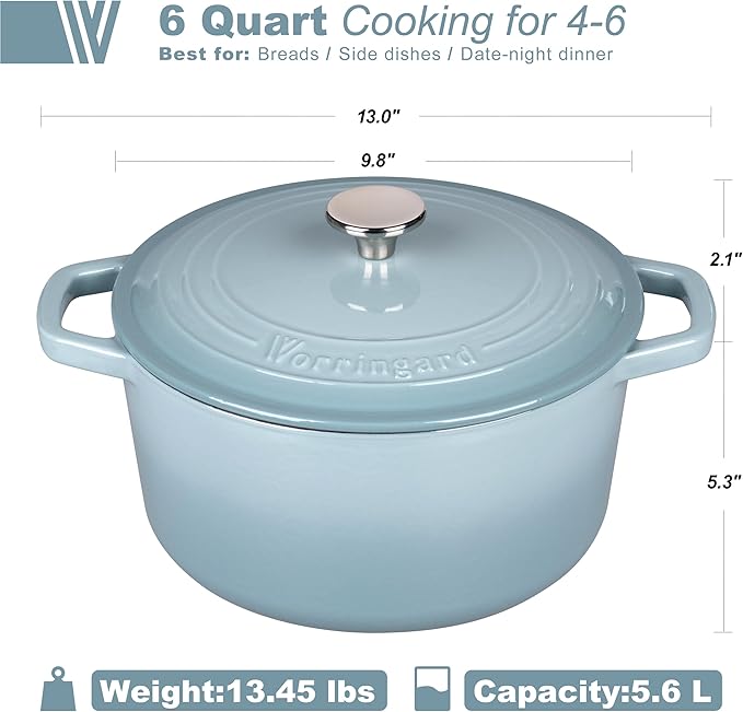 VORRINGARD Enameled Cast Iron Dutch Oven Pot with Lid, for Bread Baking, Round Bread Oven- include Sourdough Bread Baking Supplies Set, 6QT, Sea Salt - Image 2