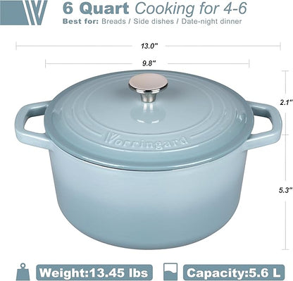 VORRINGARD Enameled Cast Iron Dutch Oven Pot with Lid, for Bread Baking, Round Bread Oven- include Sourdough Bread Baking Supplies Set, 6QT, Sea Salt - Image 2