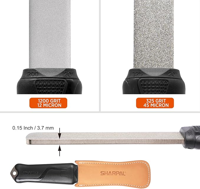 SHARPAL 127N Dual-Grit Diamond Sharpening Stone File Garden Tool Knife Sharpener with Leather Strop Coarse 325 / Extra Fine 1200 Grit for Lawn Mower Blade, Axe, Hatchet, Hedge Shears, Chisels, Drills - Image 4