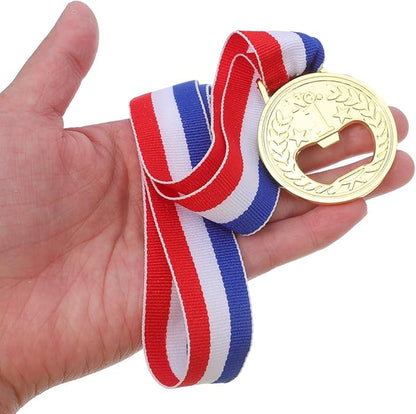 Cabilock 3pcs Bottle Opener, Medal Shaped Beer Opener with Neck Ribbon, Creative Gold Medals Jar Beer Lid Remover Wine Accessories for Bar Kitchen Party Competitions