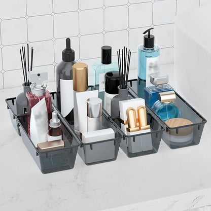 WOWBOX 9 Pack Clear Drawer Organizer Set, Acrylic Drawer Storage Trays, Storage Bins for Makeup, Cosmetics, Jewelries, Utensils, Gadgets, Office, Black - Image 6