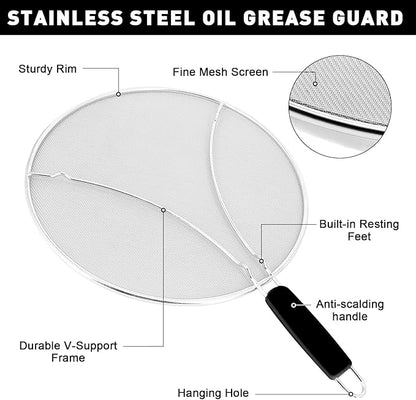 11 Inch Grease Splatter Screen for Frying Pan, Stainless Steel Fine Mesh Oil Splash Guard to Prevent Burns & Keep Kitchen Clean - Image 3