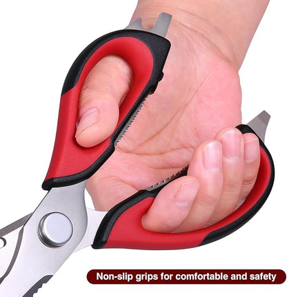 Kitchen Scissors All Purpose for Food, Heavy Duty Kitchen Shears that Come Apart, Sharp Stainless Steel Poultry Shears, Cooking Meat Scissors with Good Grips (Red)