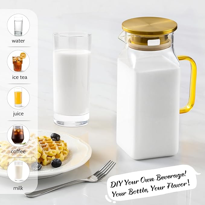 40 oz,1.2Liter Square Glass Pitcher with Lid and Spout, Water Pitchers with Handle for Fridge, Borosilicate Glass Carafe for Hot/Cold Drink, Large Jug for Iced Tea, Coffee, Beverage, Cold - Image 3