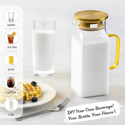 40 oz,1.2Liter Square Glass Pitcher with Lid and Spout, Water Pitchers with Handle for Fridge, Borosilicate Glass Carafe for Hot/Cold Drink, Large Jug for Iced Tea, Coffee, Beverage, Cold - Image 3