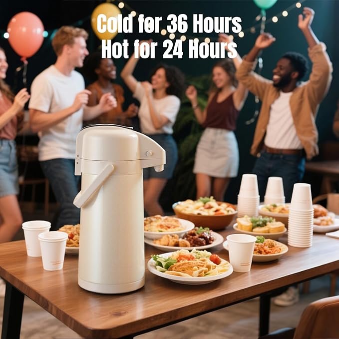 PARACITY Upgraded Airpot Coffee Carafe with Double Pump, Stainless Steel Drink Dispenser for Hot/Cold Beverage with Lazy Susan Base, Coffee Termos Para Cafe for Hot Cocoa for Parties