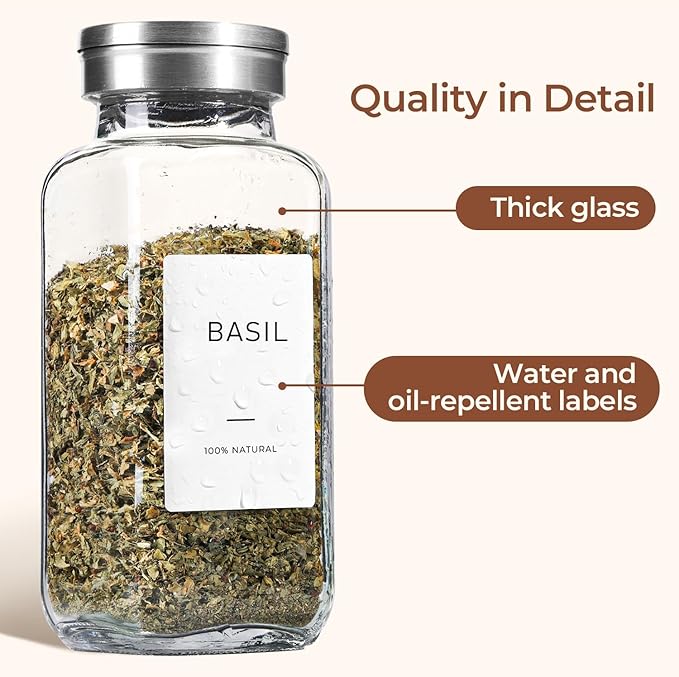 ComSaf Spice Jars with Shaker lids Adjustable, 8oz 6PCS，9 DIY Labels, Spice Jars Trial Set & Supplement Set, Empty Ingredient Containers and Square Ingredient Bottles for Kitchen and Seasoning - Image 6