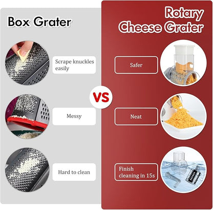Ourokhome Rotary Cheese Grater Hand Crank, Kitchen Shredder Speed Mandolin Slicer Ice Shaver with Handle and Drum Blades for Cheese, Vegetable, Nuts, Chocolate, Potato, Carrot, 5 Blades, White - Image 7