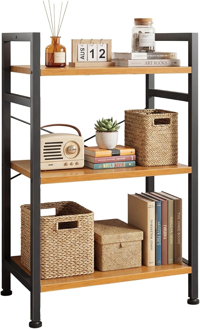 DUMOS 3 Tiers Bookshelf, Classical Book Shelf, Tall Display Shelves in Living Room/Home/Office, Storage Organizer for CDs/Books/Movies, Wood by DumosLifestyle