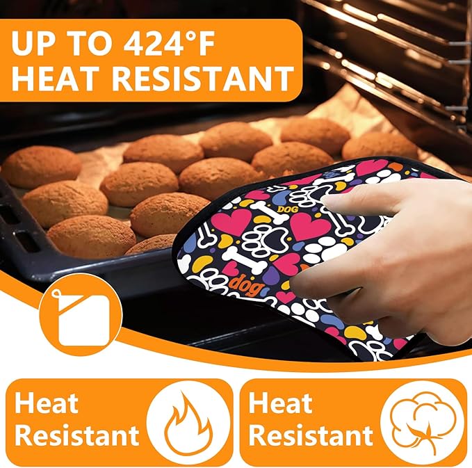 Paw Prints Oven Mitts and Pot Holders Sets 4Pcs,Extra Long Oven Gloves Potholder for Kitchen Cooking Baking BBQ 100% Cotton Heat Resistant - Image 4