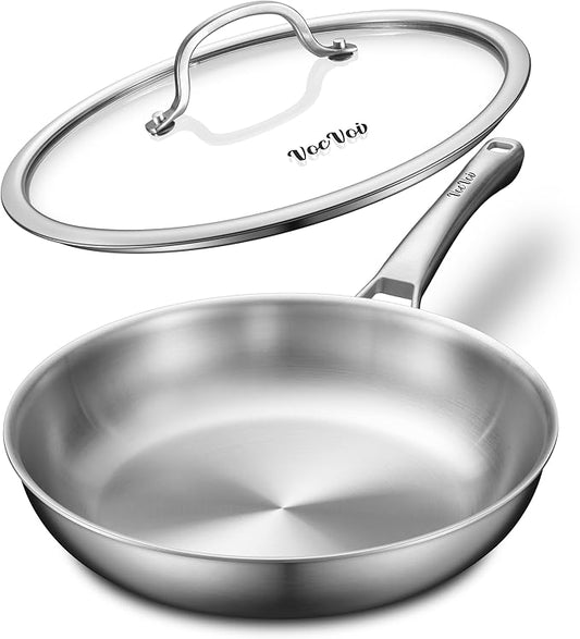VocVoi Stainless Steel Pan, 12 Inch with Lid Stainless Steel Frying Pan, Non Toxic Tri-Ply Skillet, PFOA&PTFE Free, Oven and Dishwasher Safe, Induction Compatible by VocVoi