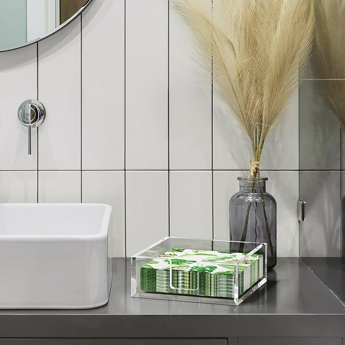 HIIMIEI Acrylic Napkin Holder for Table: Square Luncheon Napkin Tray, Flat Decorative Guest Towel Holder for Bathroom, Kitchen, Bar, Dinner, Party, 7.6 x 7.6 inches（Clear) - Image 7