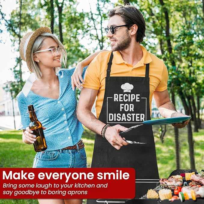SANDJEST Funny Mens Aprons with Pockets for BBQ Grilling Cooking Grandpa Husband Apron for Birthday Christmas Father's Day