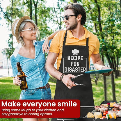 SANDJEST Funny Mens Aprons with Pockets for BBQ Grilling Cooking Grandpa Husband Apron for Birthday Christmas Father's Day