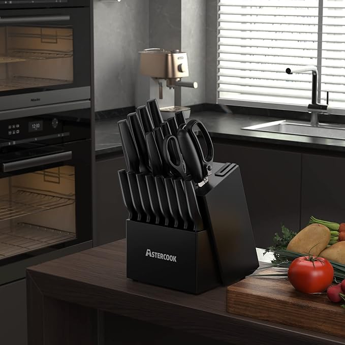Knife Set, Astercook 21 Pieces Knife Sets for Kitchen with Block, Dishwasher Safe Kitchen Knife Set with Built-in Sharpener, German Stainless Steel Black Knife Block Set Mothers Day Gifts - Image 5