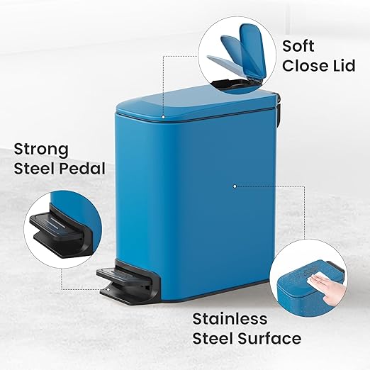 Cesun Small Bathroom Trash Can with Lid Soft Close, Step Pedal, 6 Liter / 1.6 Gallon Stainless Steel Garbage Can with Removable Inner Bucket, Anti-Fingerprint Finish (Blue) - Image 4