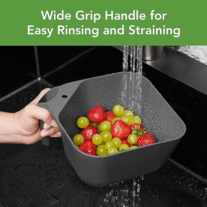 Tovolo Elements Square Colander with Handle Strainer Basket for Pasta Fruit Berries Veggies, Easy to Clean BPA Free Heat Resistant Plastic Colander with Spout 3 Quart Kitchen Strainer, Charcoal Gray - Image 4