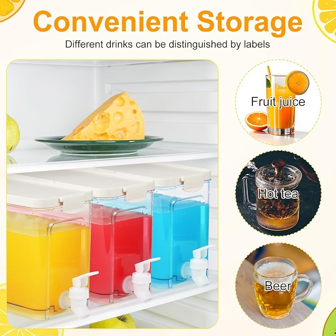 Mumufy 3 Set Plastic Drink Dispensers for Parties Beverage Dispenser for Fridge with Spigot Iced Juice Lemonade Container with Labels and Pens Summer Party Supplies(1 Gallon,White) - Image 3