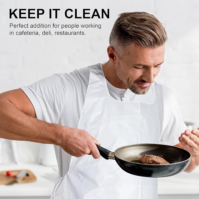 MT Products 2 Mil White Disposable Poly Aprons 46"x28" - Waterproof Plastic Bibs for Cooking, Dishwashing & Art (Bulk) - Image 4