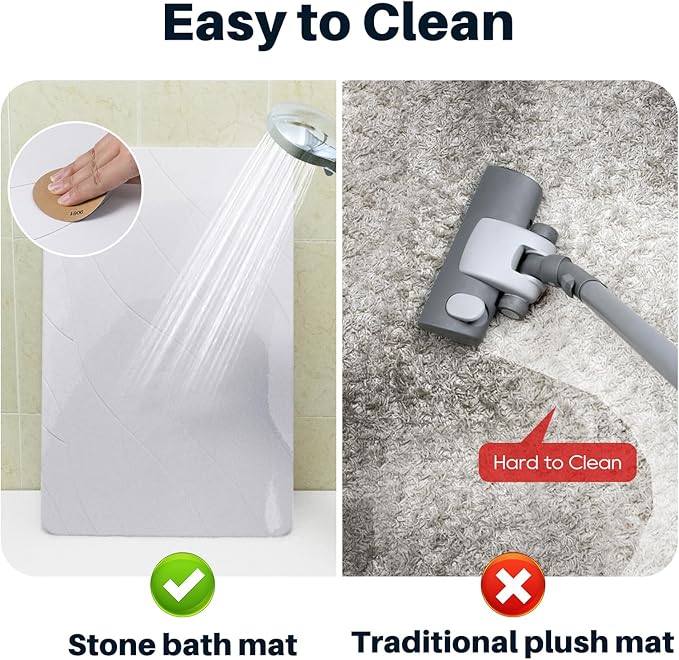 Closefriend Diatomaceous Earth Stone Bath Mat, Quick Dry Non-Slip Super Absorbent Diatomite Stone Mats for Bathroom (White 1 Pack)