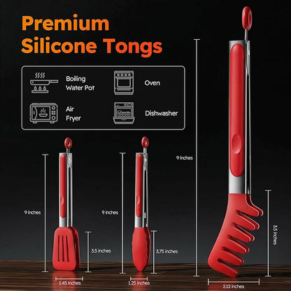 HST 3 Pack Kitchen Tongs, Non Stick Stainless Steel 9 Inch Tongs With Silicone Tip for Cooking BBQ Baking(Red) - Image 4