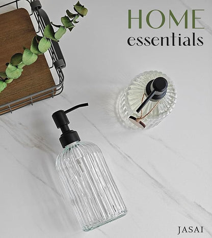 JASAI 18Oz Simple Glass Soap Dispenser with Black Rust Proof Pump,Refillable Kitchen soap Dispenser with Vertical Stripe, Bathroom Soap Dispenser for Dispense Hand soap, Dish Soap, Lotion. - Image 5