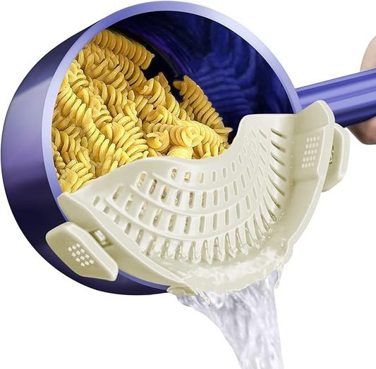 AUOON Clip On Strainer Silicone for All Pots and Pans, Pasta Strainer Clip on Food Strainer for Meat Vegetables Fruit Silicone Kitchen Colander (White) by AUOON