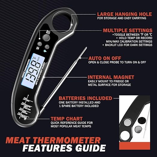 Meat Thermometer Digital, Instant Read Meat Thermometer for Grill and Cooking, with Bottle Opener, Backlight & Calibration Food Thermometer, Kitchen Gadgets for BBQ, Turkey, Candy, Liquids - Image 7
