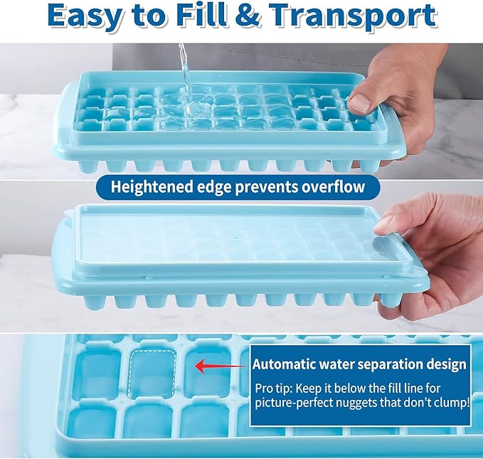 2Pack Ice Cube Tray with Lid and Bin for Freezer, Easy Release 55 Mini Ice Cube Tray with Cover, Storage Container, Scoop, Flexible Durable Plastic Nugget Ice Cube Mold & Bucket, BPA Free - Image 4