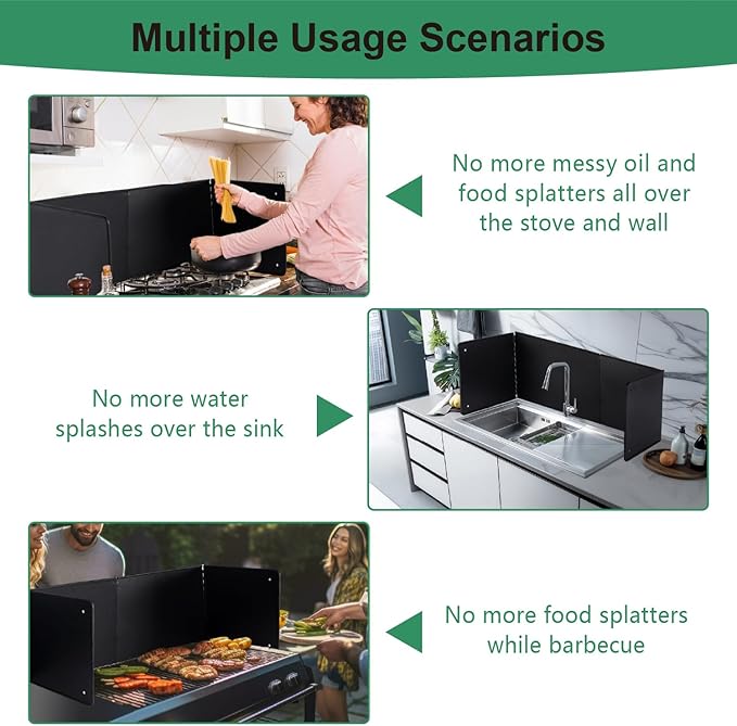 Black Large 4 Sided Splatter Guard for Frying Stove Top,Oil Splash Guard Cooking for Stove,Non Stick Foldable Splatter Screen for Stove Top - Image 5
