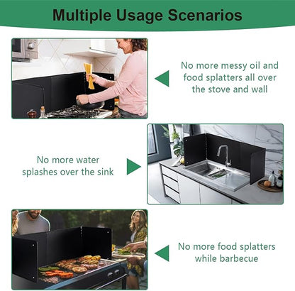 Black Large 4 Sided Splatter Guard for Frying Stove Top,Oil Splash Guard Cooking for Stove,Non Stick Foldable Splatter Screen for Stove Top - Image 5