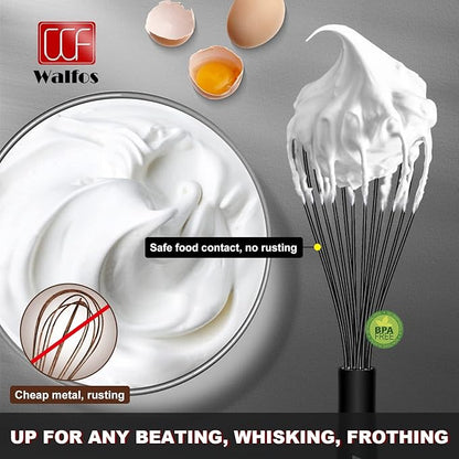 Walfos Silicone Whisk,Stainless Steel Wire Whisk Set of 3 -Heat Resistant 480°F Kitchen Whisks for Non-stick Cookware,Balloon Egg Beater Perfect for Blending,Whisking,Beating,Frothing & Stirring,Black - Image 3