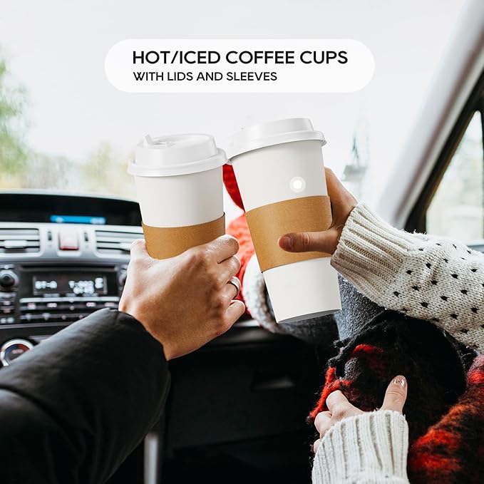 JOLLY PARTY [50 Pack] 20 oz Paper Coffee Cups, Disposable Paper Coffee Cup with Lids, Sleeves, and Stirrers, Hot/Cold Beverage Drinking Cup for Water, Juice or Tea, Suitable for Home, Shops and Cafes - Image 5