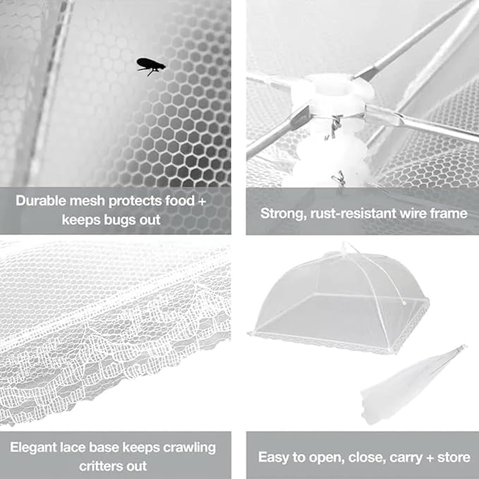 Simply Genius Pop-Up Outdoor Food Covers to Keep Bugs Away - 14 x 14 in, 4 Pack, White - Mesh Food Covers for Picnic & BBQ - Portable Nets for Outside - Image 8
