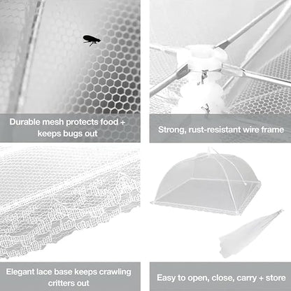 Simply Genius Pop-Up Outdoor Food Covers to Keep Bugs Away - 14 x 14 in, 4 Pack, White - Mesh Food Covers for Picnic & BBQ - Portable Nets for Outside - Image 8