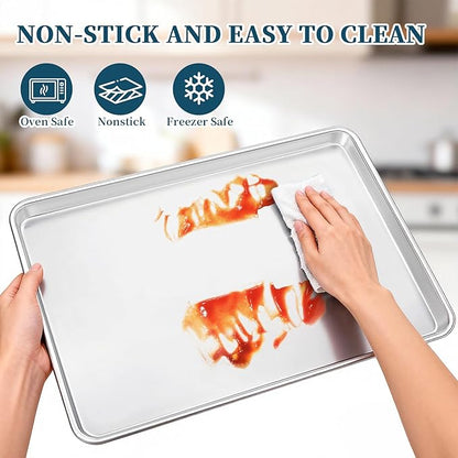 Full Size Commercial Quality Baking Sheet Pan, Bastwe Aluminum Cookie Tray Pan for Oven, Freezer, Bakery, Hotel Restaurant, Thick Steel Rim Prevents Warping (6 Pack, 26 x 18 Inch) - Image 7