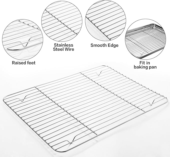 MCIRCO 6 Piece Stainless Steel Baking Sheet with Rack with Silicone Baking Mat Set (2 Pans + 2 Racks + 2 Mats), 17.3 x 13 x 1 Inch Cookie Sheet with Cooling Rack, Easy Clean - Image 4