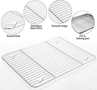 MCIRCO 6 Piece Stainless Steel Baking Sheet with Rack with Silicone Baking Mat Set (2 Pans + 2 Racks + 2 Mats), 17.3 x 13 x 1 Inch Cookie Sheet with Cooling Rack, Easy Clean - Image 4