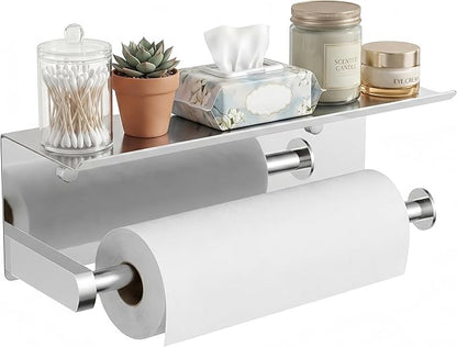 FORIOUS Paper Towel Holder with Shelf, SUS304 Stainless Steel Paper Towel Holder with Storage Shelf, Wall Mount Screw Paper Roll Organizer Commercial Paper Hand Towel Dispensers, Chrome by FORIOUS