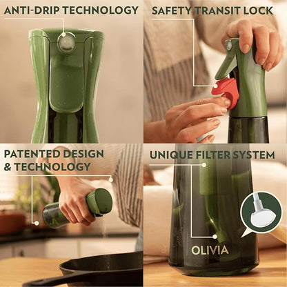 FLAIROSOL OLIVIA Oil Sprayer for Cooking, 200ml Glass Olive Oil Sprayer, Continuous Oil Spray Bottle with Portion Control, Oil Dispenser for Kitchen, Air Fryer, Salad, BBQ (Green Bottle, Gold Print) - Image 3