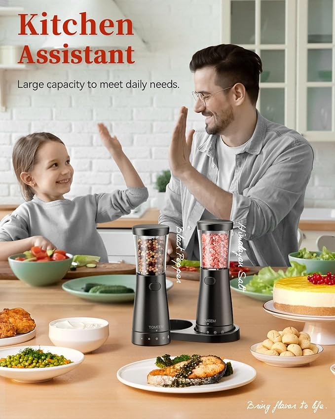 Electric Salt and Pepper Grinder Set with Storage Base, Stainless Steel Rechargeable Salt and Pepper Grinder Set with 4.5 oz Large Capacity, 1.8" Wide Mouth, Adjustable Coarseness, Ideal for Kitchen - Image 8