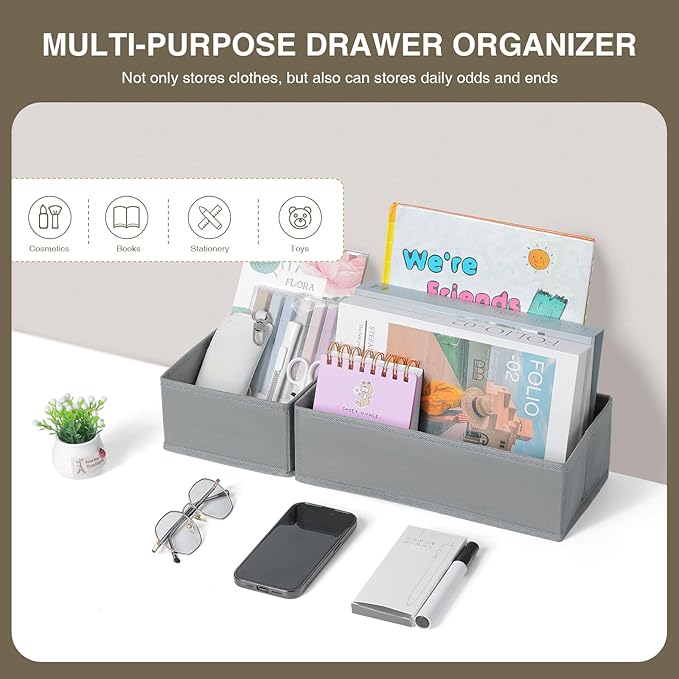 DIMJ Drawer Organizer Clothes, Dresser Organizer For Nursery, Bedroom, Closet, Baby Clothes Organizer and Storage, Foldable Fabric Drawer Dividers for Baby Socks, Belt, Tie (4 Pack, Blended) - Image 5