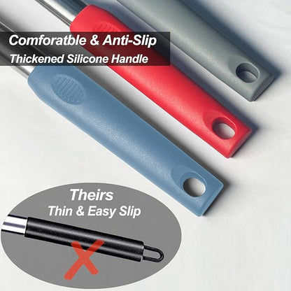2 Pack Spatulas, Solid & Slotted Silicone Spatula Set, Stainless Steel Handle Coated with Silicone, Non Stick, Heat Resistant Rubber Flipper for Fish, Eggs, Pancakes, WOK, Starry Blue - Image 5