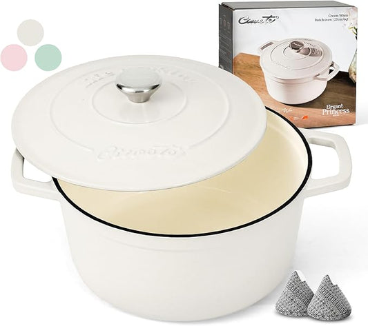 Ciwete 6 QT Dutch Oven Pot with Lid, Enameled Cast Iron Dutch Oven for Bread Making, Braiser, Cooking, Dual Handles, Oven Safe up to 500° F or on Stovetop, Gifts for Family - Off White