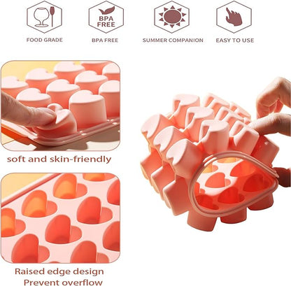2 Pack Heart-Shaped Ice Cube Trays with lid and bin - 48 Holes Silicone Mini Heart Ice Cube Tray, BPA Free and Dishwasher Safe, Fun Shape Ice Cube Mold, Easy to Remove