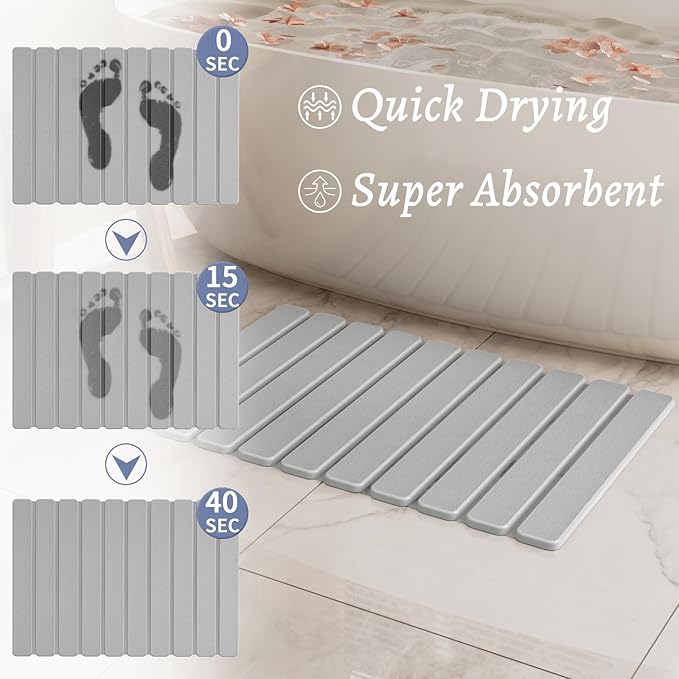 Foldable Stone Bath Mat, Quick Dry Stone Drying Mats for Bathroom, Super Absorbent Rollable Bath Mat, Non Slip, Large Diatomaceous Earth Dish Drying Mats for Kitchen Counter, 23.5 x 15.4in - Image 2