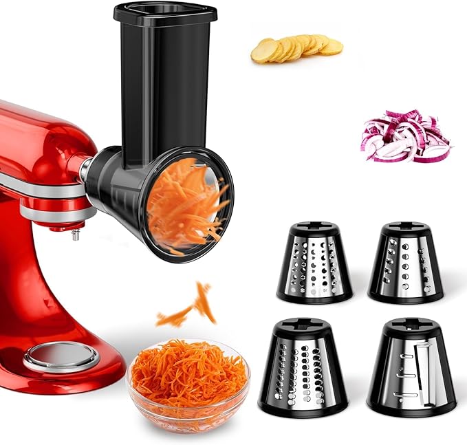 Slicer Shredder Attachment for Kitchenaid Stand Mixer, Salad Machine with Vegetable Slicer, Salad Maker, Food Slicers Cheese Grater Attachments for Kitchenaid Mixer Dishwasher Safe, Black by GuanQiao