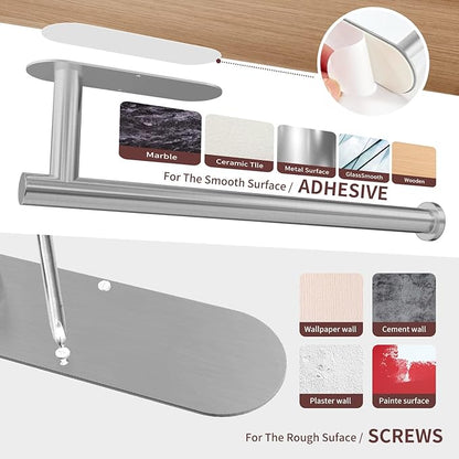 DEKAVA Paper Towel Holder Under Cabinet for Kitchen, Adhesive Paper Towel Holder Wall Mount, SUS304 Stainless Steel 13 inch(2,Silver - Image 5