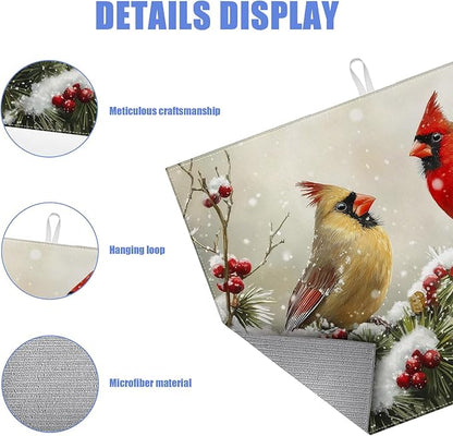 Winter Cardinal Bird Dish Drying Mat for Kitchen Counter Snow Drying Pad Absorbent Reversible Dish Drainer Rack Mats Draining Pad 18"x24"Inch - Image 3